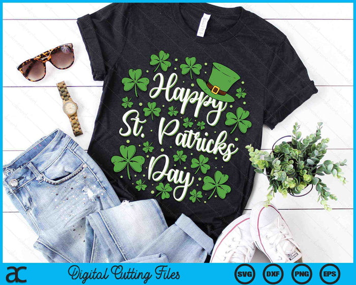 Happy St Patricks Day With Shamrocks For Irish Party SVG PNG Digital Printable Files