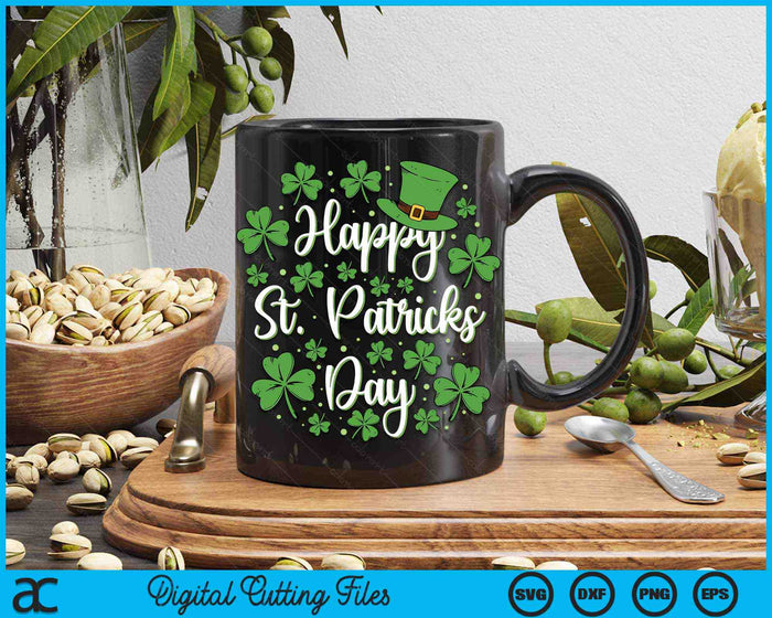 Happy St Patricks Day With Shamrocks For Irish Party SVG PNG Digital Printable Files