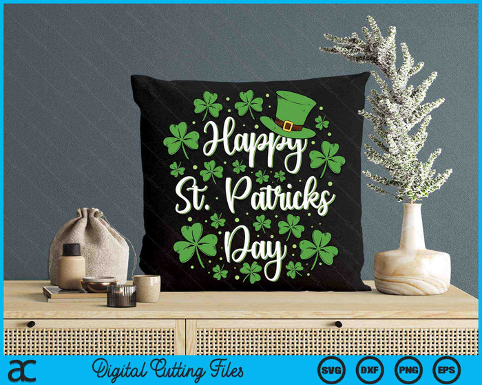 Happy St Patricks Day With Shamrocks For Irish Party SVG PNG Digital Printable Files