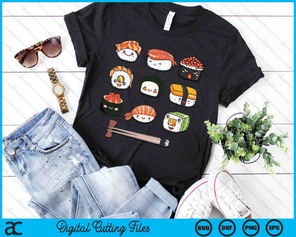 Happy Sushi Anime Kawaii Set Japanese Food Lover Otaku Manga SVG PNG Digital Printable Files