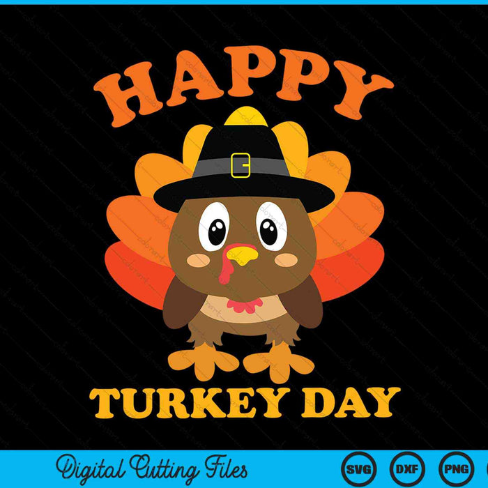 Happy turkey day cute little pilgrim Thanksgiving SVG cut file