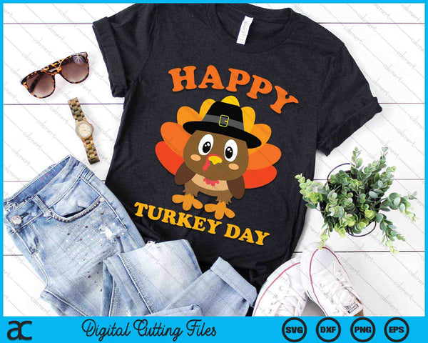 Happy Turkey Day Cute Little Pilgrim Thanksgiving SVG PNG Digital Cutting Files