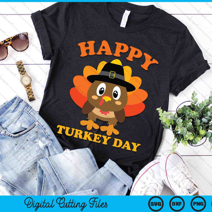 Happy Turkey Day schattige kleine pelgrim Thanksgiving SVG PNG digitale snijbestanden