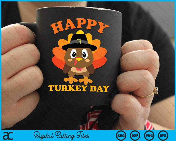 Happy Turkey Day Cute Little Pilgrim Thanksgiving SVG PNG Digital Cutting Files