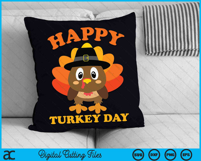 Happy Turkey Day Cute Little Pilgrim Thanksgiving SVG PNG Digital Cutting Files