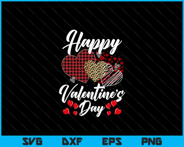 Happy Valentine's Day Hearts With Leopard Plaid Valentine SVG PNG Digital Printable Files