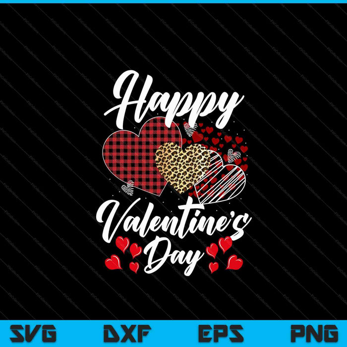 Happy Valentine's Day Hearts With Leopard Plaid Valentine SVG PNG Digital Printable Files