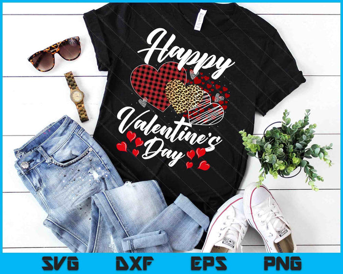 Happy Valentine's Day Hearts With Leopard Plaid Valentine SVG PNG Digital Printable Files