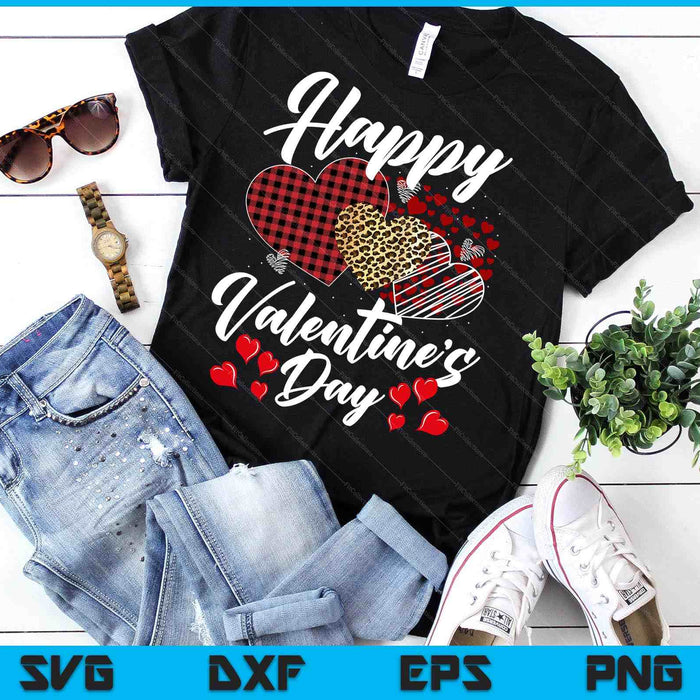 Happy Valentine's Day Hearts With Leopard Plaid Valentine SVG PNG Digital Printable Files