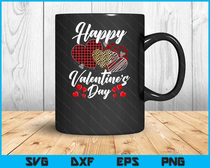 Happy Valentine's Day Hearts With Leopard Plaid Valentine SVG PNG Digital Printable Files