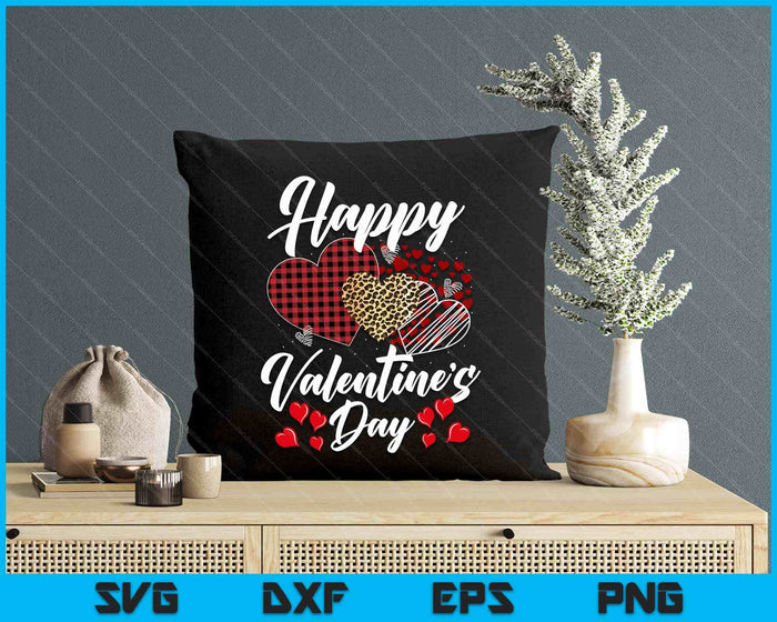 Happy Valentine's Day Hearts With Leopard Plaid Valentine SVG PNG Digital Printable Files