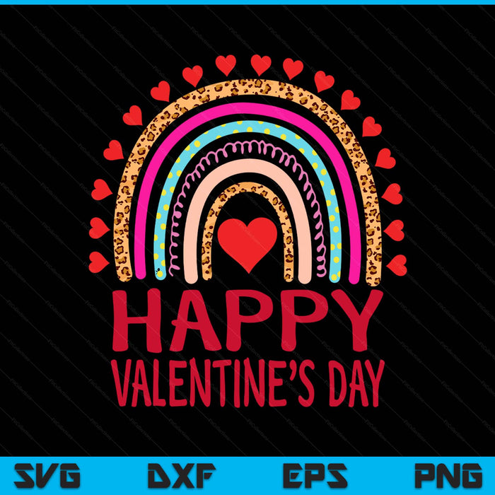 Happy Valentines Day Leopard Rainbow For Girls Kids Womens SVG PNG Digital Printable Files