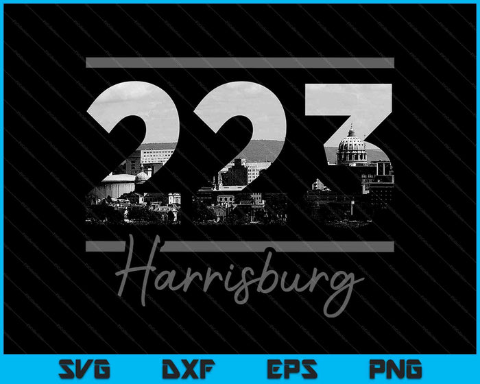 Harrisburg 223 Código de área Skyline Pennsylvania Vintage SVG PNG Cortar archivos imprimibles