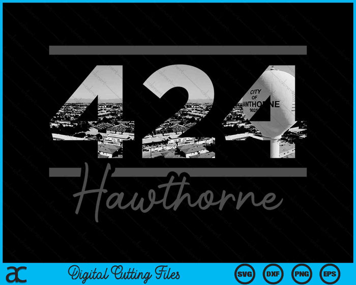 Hawthorne 424 Netnummer Skyline Californië Vintage SVG PNG digitale snijbestanden