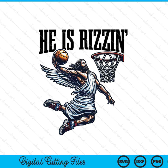 He is rizzin basketball Jesus retro Easter Christian SVG cut file