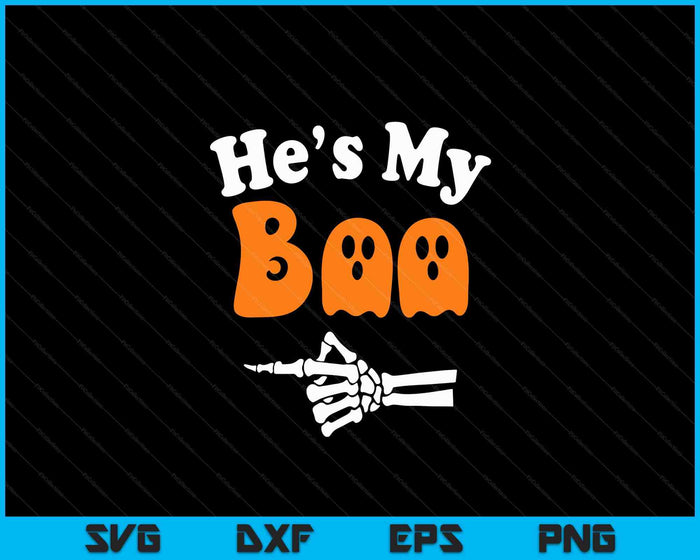 He's My Boo Matching Halloween Pajama Couples SVG PNG Digital Cutting File