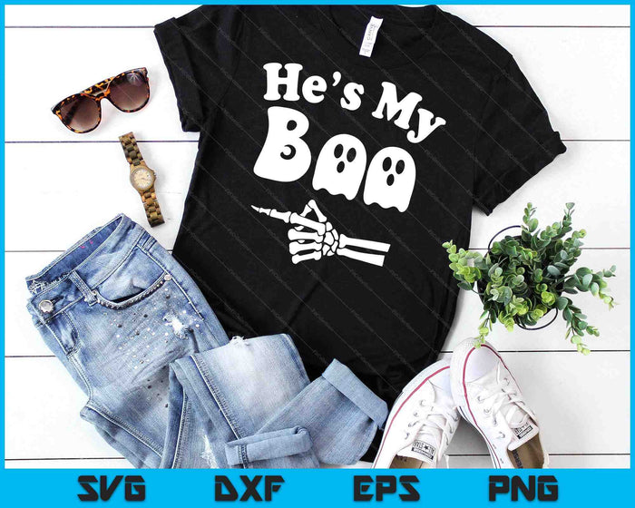 He's My Boo Matching Halloween Pajama Couples SVG PNG Digital Cutting File