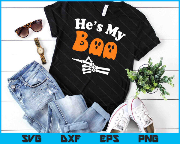 He's My Boo Matching Halloween Pajama Couples SVG PNG Digital Cutting File