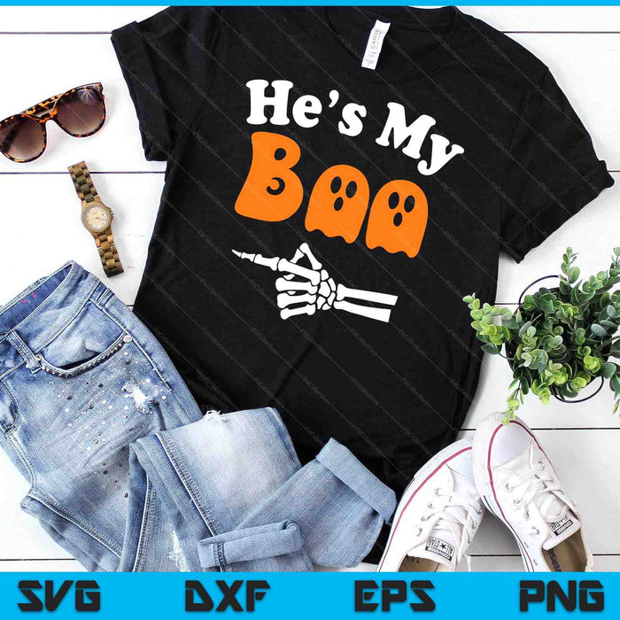 He's My Boo Matching Halloween Pajama Couples SVG PNG Digital Cutting File