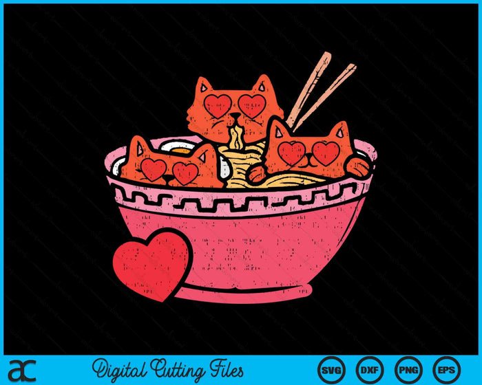 Heart Cats Ramen Noodles Anime Cute Valentines Day Kitten SVG PNG Digital Printable Files