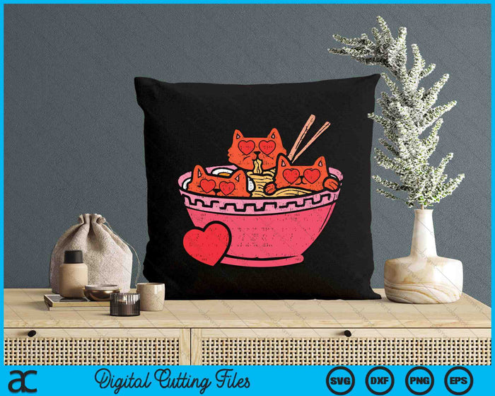 Heart Cats Ramen Noodles Anime Cute Valentines Day Kitten SVG PNG Digital Printable Files