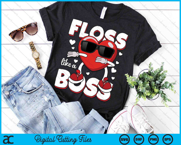 Heart Floss Like A Boss Valentines Day Boys Kids Flossing SVG PNG Digital Printable Files