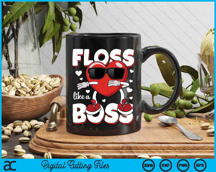 Heart Floss Like A Boss Valentines Day Boys Kids Flossing SVG PNG Digital Printable Files