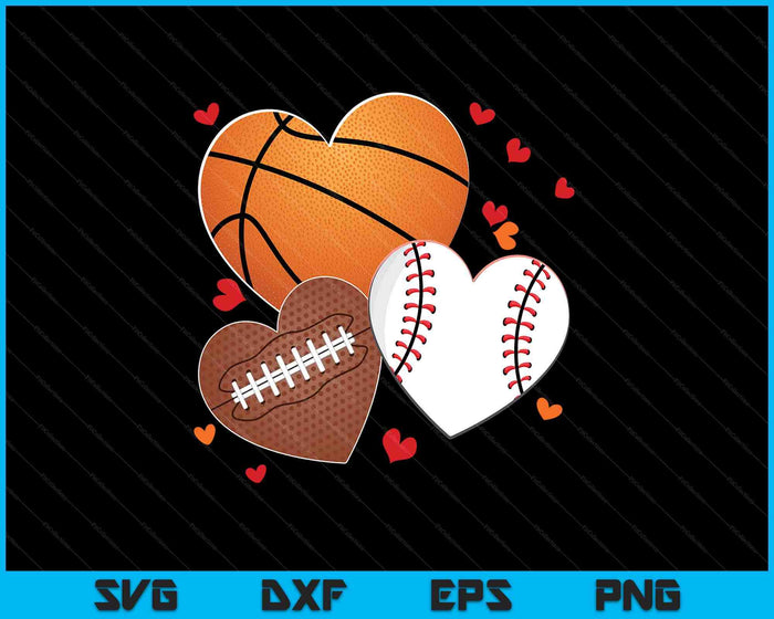 Heart Football Basketball Baseball Valentines Day Boys Mens SVG PNG Digital Printable Files