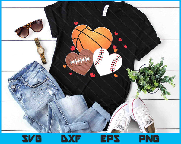 Heart Football Basketball Baseball Valentines Day Boys Mens SVG PNG Digital Printable Files