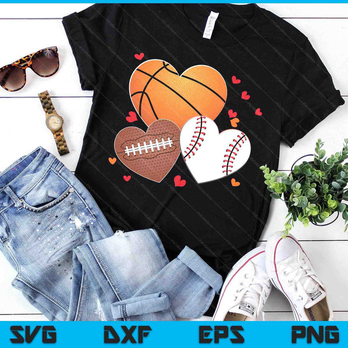 Heart Football Basketball Baseball Valentines Day Boys Mens SVG PNG Digital Printable Files