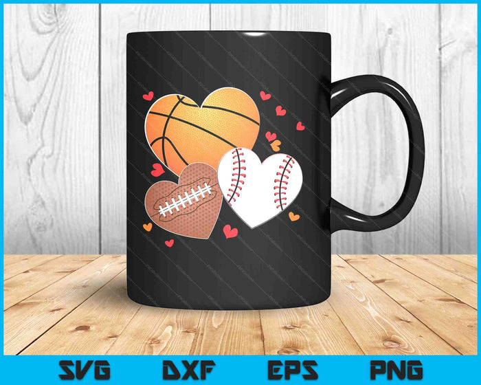 Heart Football Basketball Baseball Valentines Day Boys Mens SVG PNG Digital Printable Files