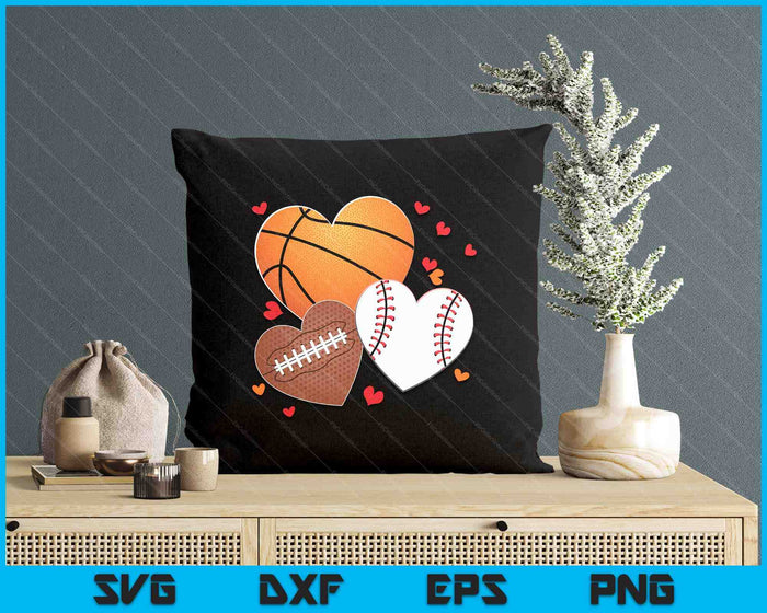 Heart Football Basketball Baseball Valentines Day Boys Mens SVG PNG Digital Printable Files