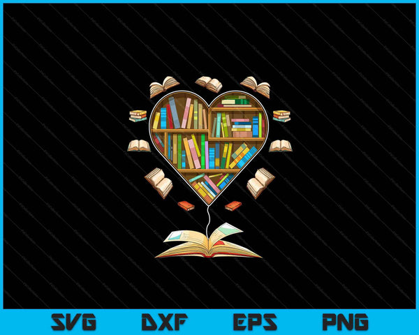 Hartvorm bibliothecaris thema boekenclub lezen boekenliefhebbers SVG PNG digitale snijbestanden