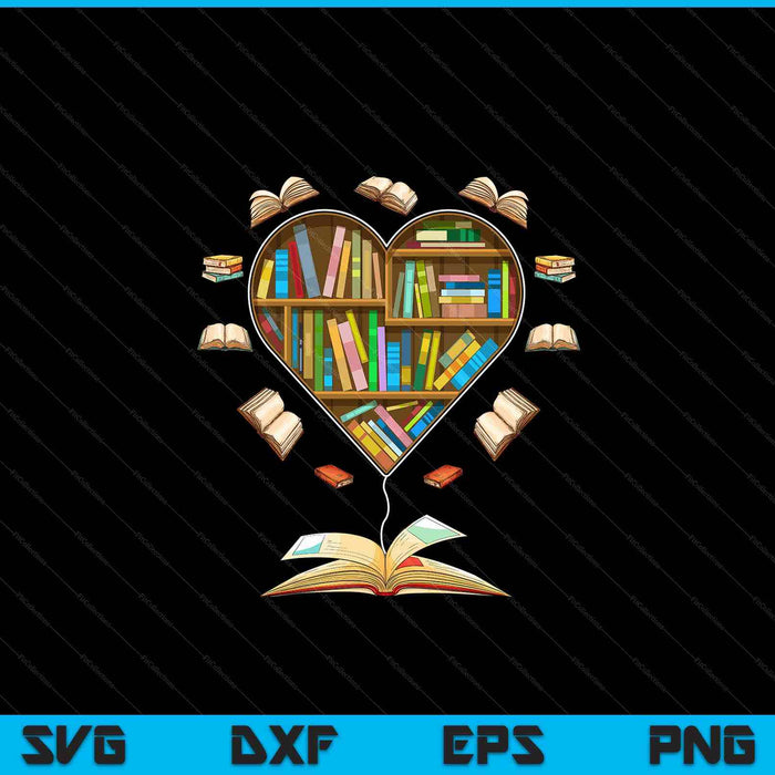 Heart shape librarian themed book club reading lovers SVG PNG cut file for Cricut