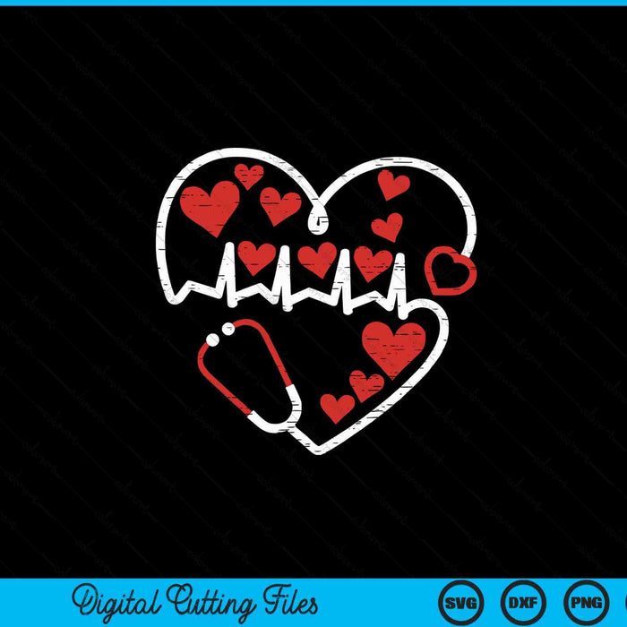 Heart stethoscope Valentines Day cool nurse nursing RN LPN SVG cut file
