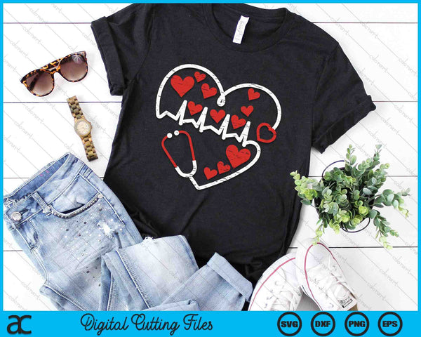 Heart Stethoscope Valentines Day Cool Nurse Nursing RN LPn SVG PNG Digital Printable Files