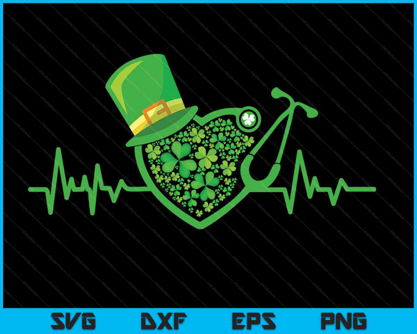 Heartbeat stethoscope shamrock Irish nurse St. Patricks Day SVG cut file