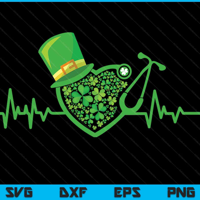 Heartbeat stethoscope shamrock Irish nurse St. Patricks Day SVG cut file