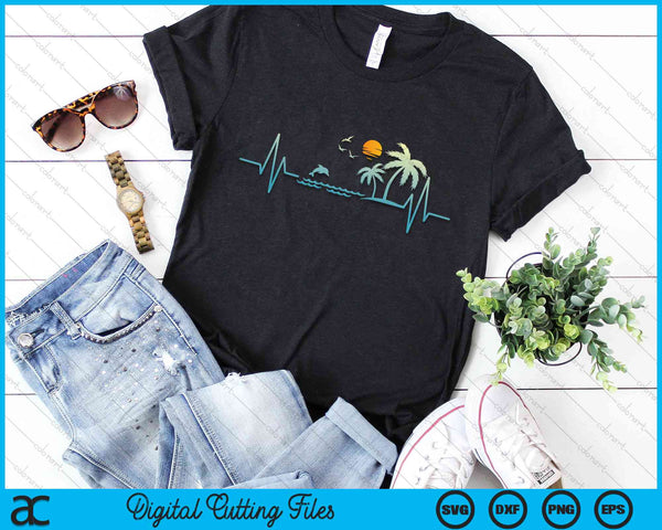 Heartbeat Tropical Palm Trees Beach Island Sunset SVG PNG Digital Cutting File - on a t-shirt