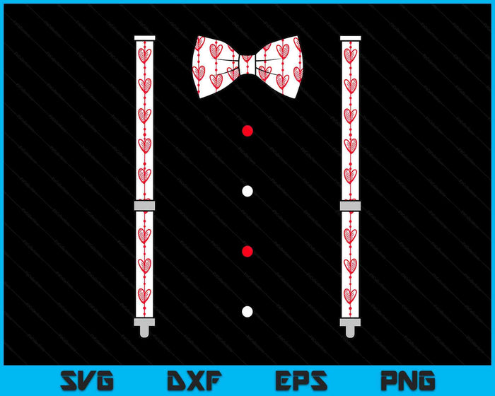 Hearts Bow Tie & Suspenders Valentines Day Boys Toddler Kids SVG PNG Digital Printable Files