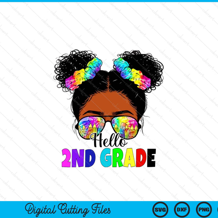Hello 2nd Grade Black Messy Bun Back To School SVG PNG Digital Printable Files