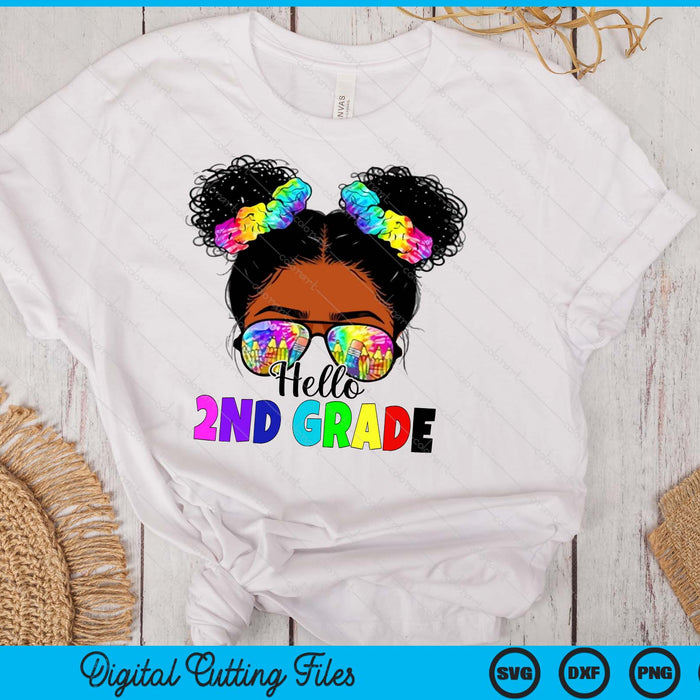Hello 2nd Grade Black Messy Bun Back To School SVG PNG Digital Printable Files