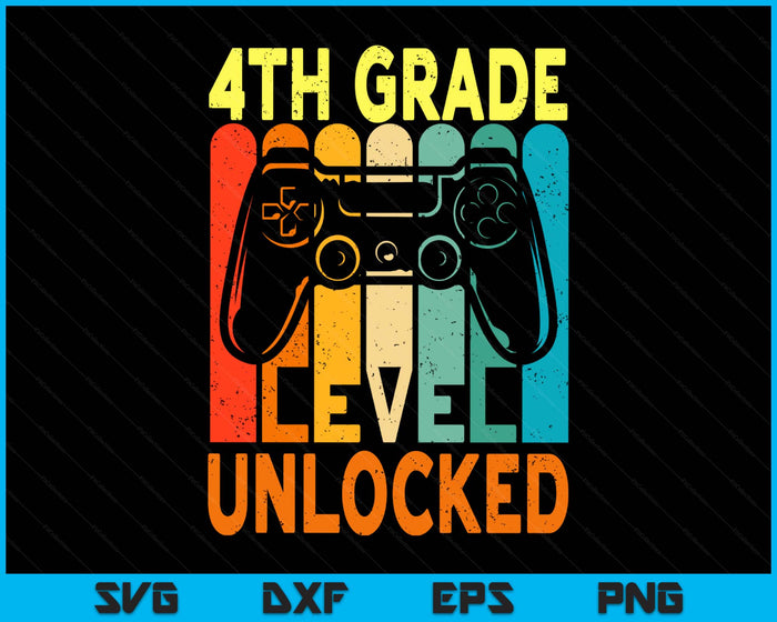 Hello 4th Grade Level Unlocked Video Game Back To School Boy SVG PNG Digital Printable Files