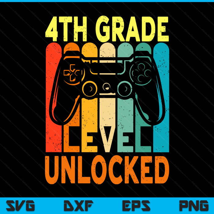 Hello 4th Grade Level Unlocked Video Game Back To School Boy SVG PNG Digital Printable Files