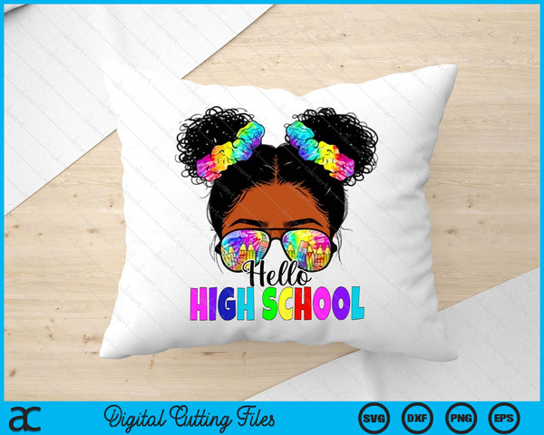 Hello High school Black Messy Bun Back To School SVG PNG Digital Printable Files