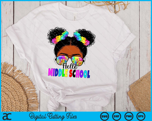 Hello Middle school Black Messy Bun Girls Kids Back To School SVG PNG Digital Printable Files