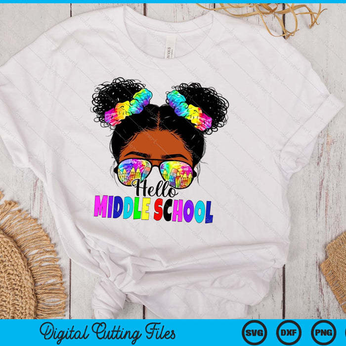 Hello Middle school Black Messy Bun Girls Kids Back To School SVG PNG Digital Printable Files
