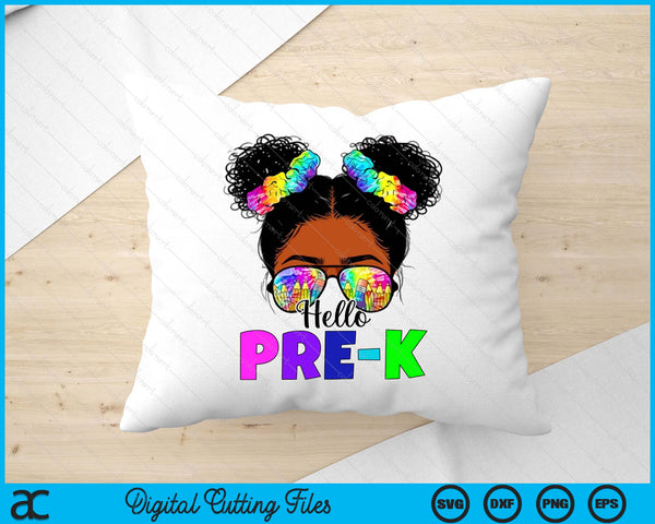 Hello Pre-K Black Messy Bun Back To School SVG PNG Digital Printable Files