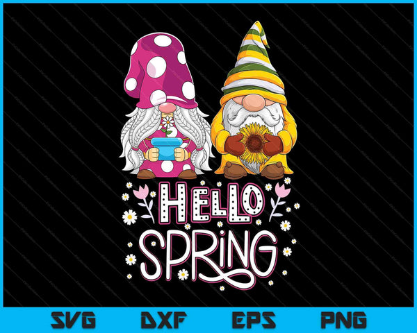 Hello spring floral gnomes couple daisy flowers spring gnome SVG cut file