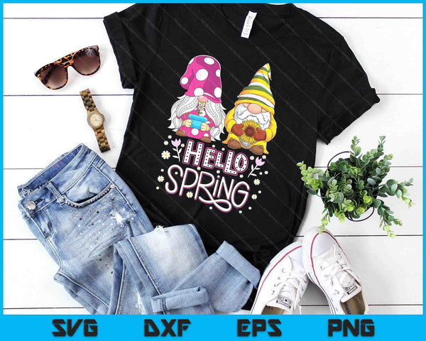 Hello Spring Floral Gnomes Couple Daisy Flowers Spring Gnome SVG PNG Digital Printable Files